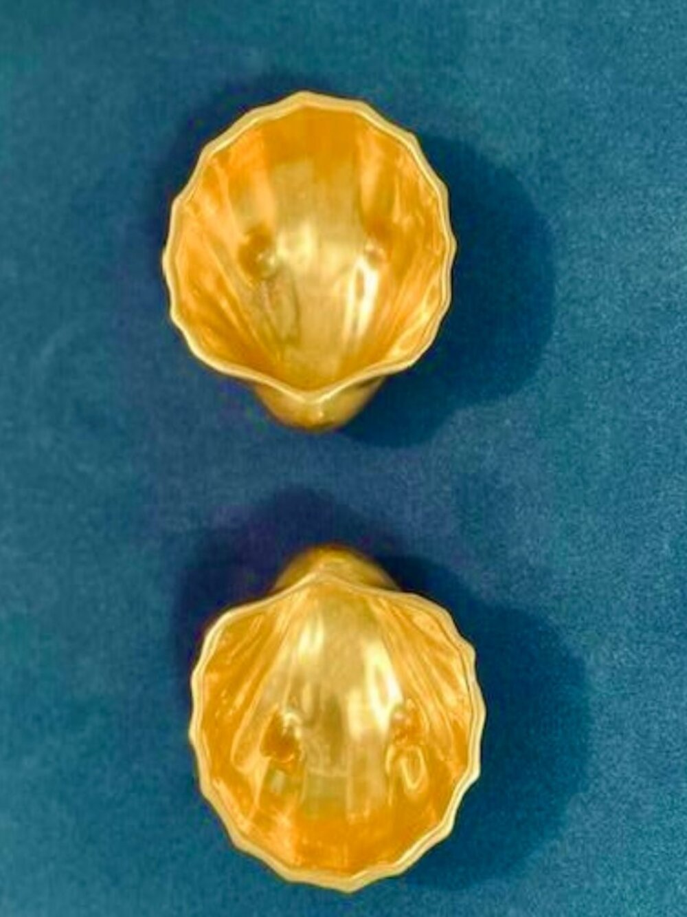 Vintage Pair of Shell Salt Cellars - 22K Gold Encrusted - Gold